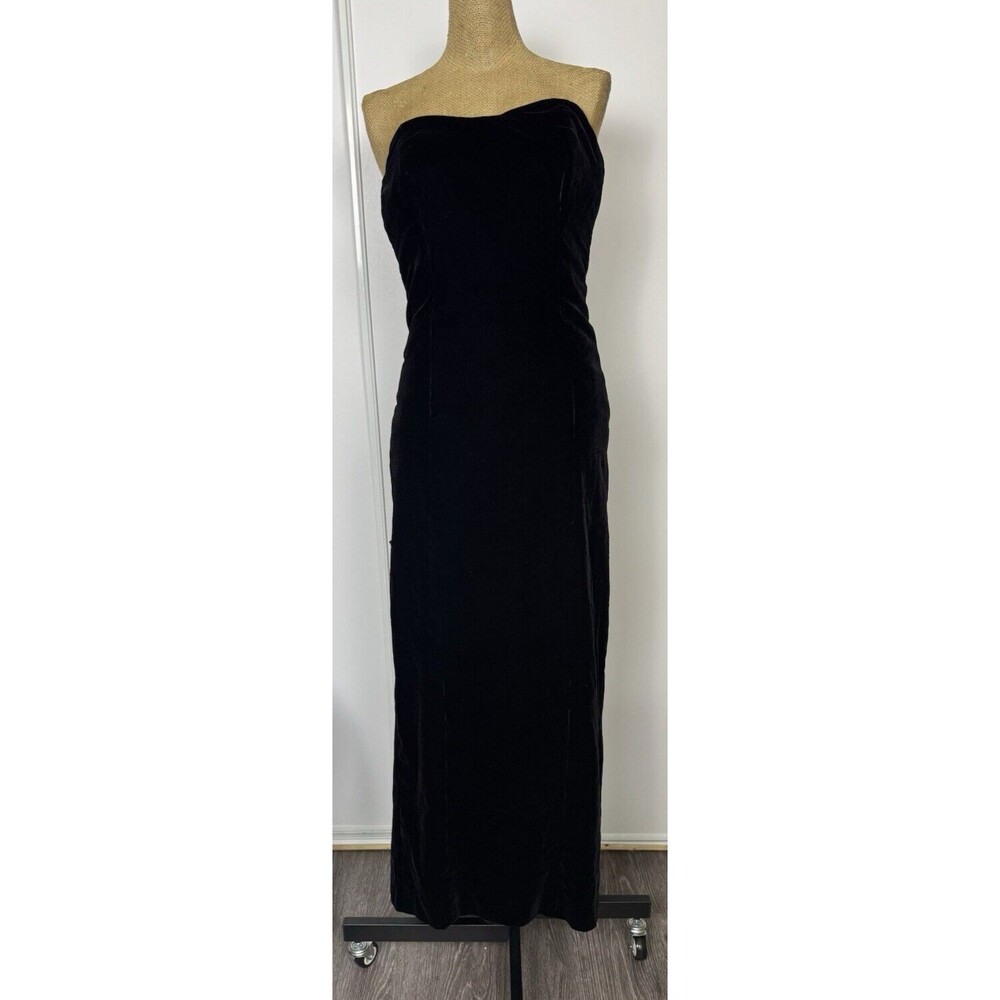 VTG Anthony Norman Black Velvet Strapless Dress Cottagecore Whimsygoth Sz M/L